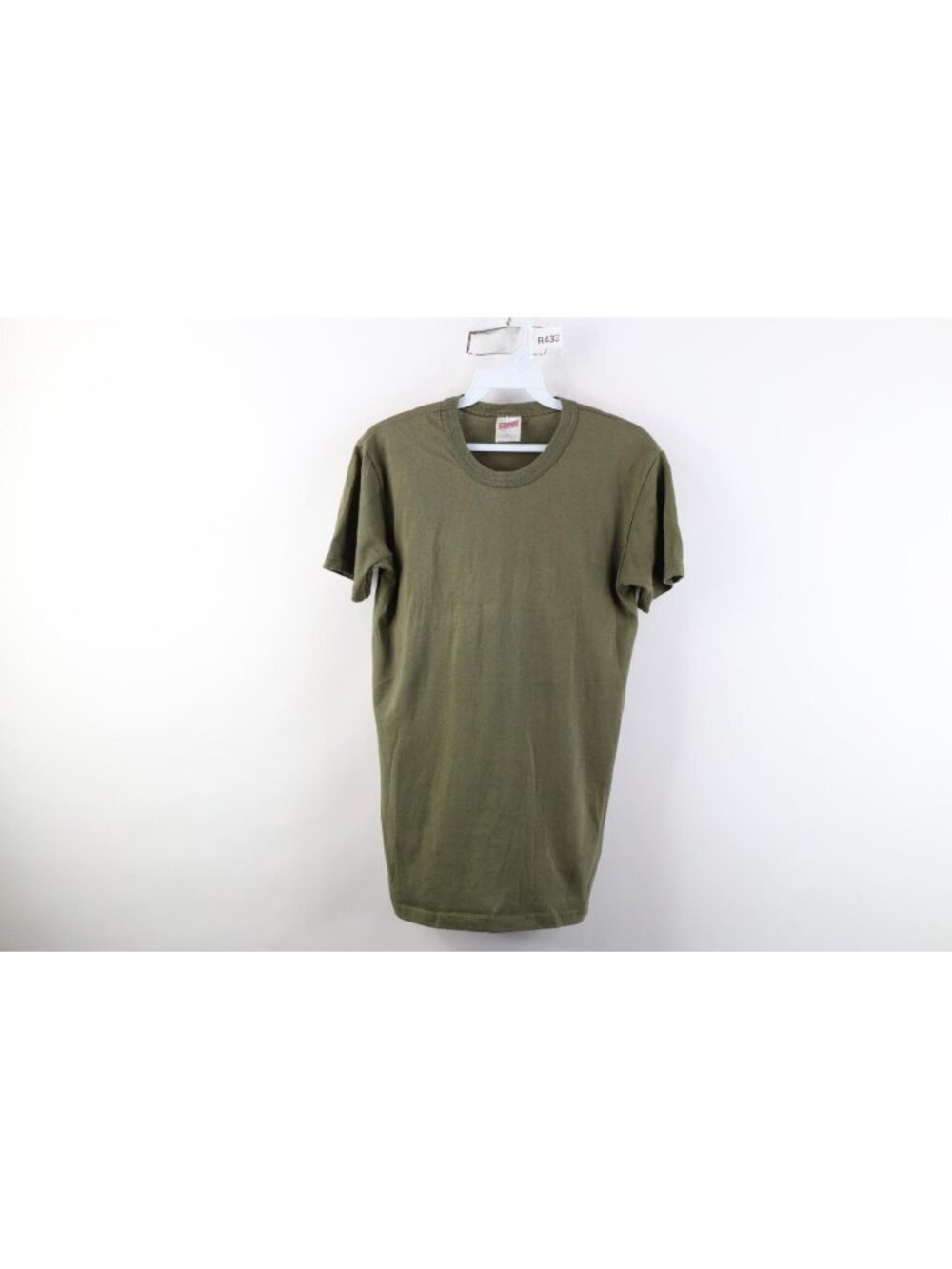 Vintage 90s Streetwear Mens Small Sun Faded Blank Knit T-Shirt Olive Green USA
